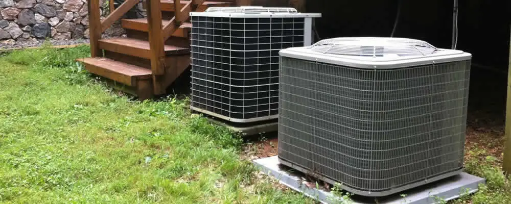 Heat pump installation and service units outside a home in Portland, OR